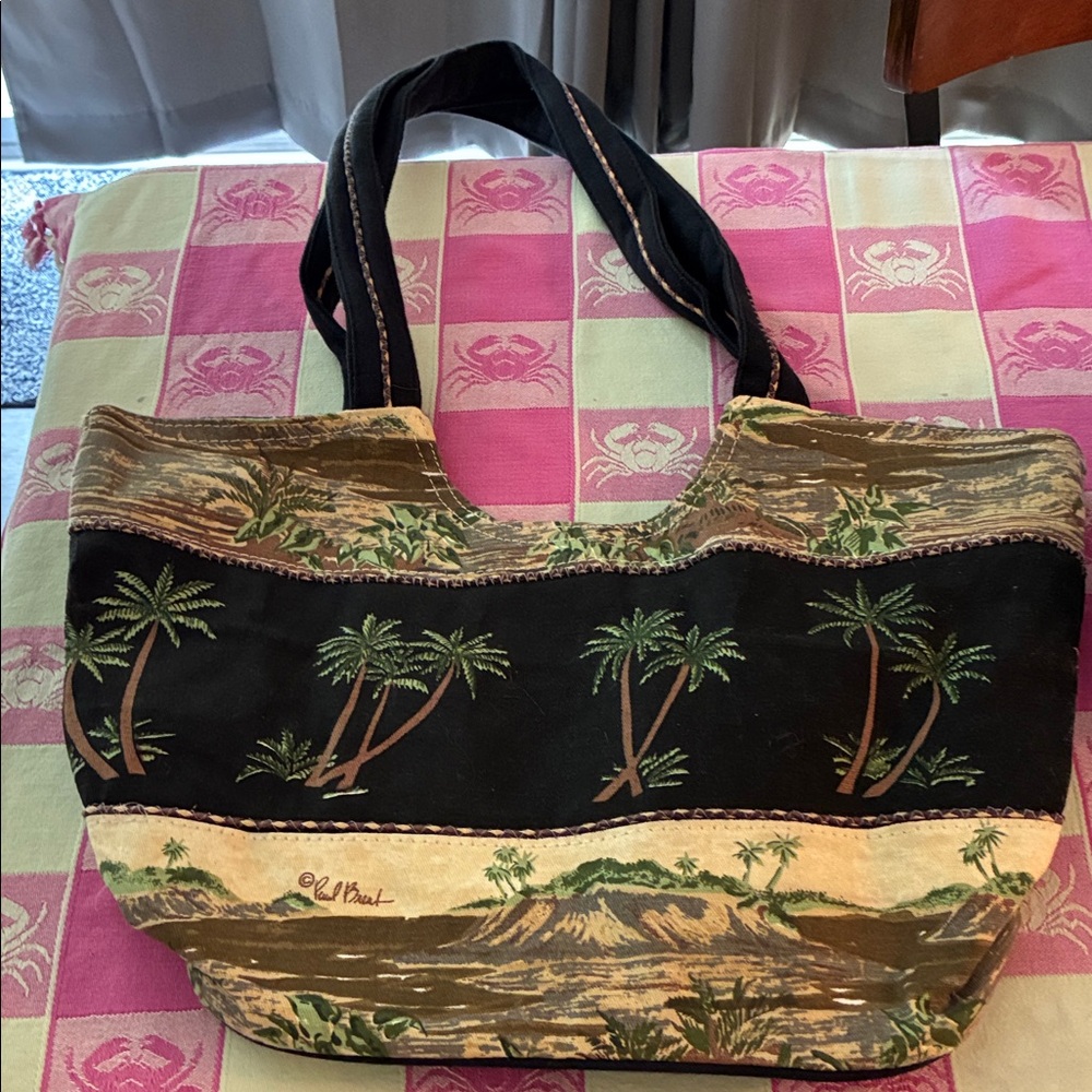 Tropical Print Tote Bag - Black and Green